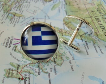 GREEK FLAG Cufflinks / National Flag of GREECE / Greece Cufflinks / Groomsmen Gift / Patriotic / Groomsmen cufflinks // country cufflinks