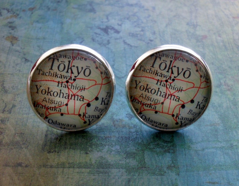 TOKYO Japan Map CUFF LINKS Father/'s Day Tokyo cufflinks Groomsmen Gift Personalized Gift for Him map jewelry Gift Boxed