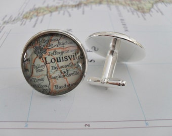 LOUISVILLE MAP CUFFLINKS / Kentucky Cufflinks / Custom Cufflinks / Father's Day / Groomsmen Gift / personalized gift for him / gift boxed