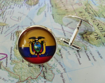 ECUADORIAANSE VLAG Silver Cufflinks / Nationale Vlag van Ecuador / Vaderdag / Groomsmen Gift / Patriottische Cuff Links / vlag Sieraden / boxed