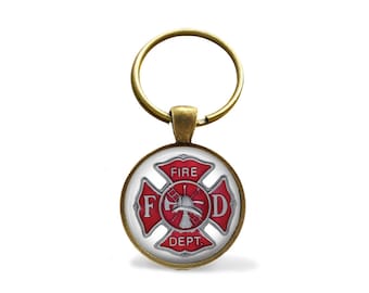 FIREFIGHTER EMBLEM KEYCHAIN / Firefighter Gift Coworker / Maltese Cross Key Chain / Fire fighter Symbol / Fire Department logo / Gift Boxed
