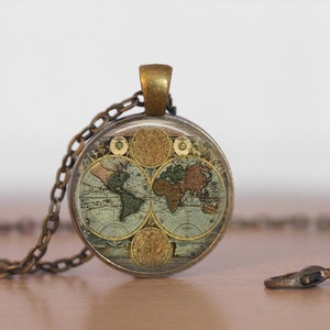 WORLD GLOBE NECKLACE / Antique Map Pendant / Unique Gift for Her / Map Jewelry / Globe / Vintage Map  / brass pendant / gift box