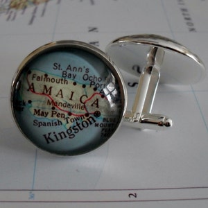 JAMAICA Map Silver CUFF LINKS / Father's Day / Groomsmen Gift / Map bijoux / Cadeau personnalisé pour lui / Boutons de manchette / Coffret cadeau