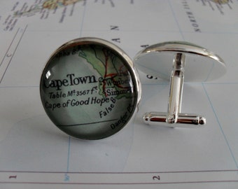 CAPE TOWN South Africa Map Silver CUFFLINKS // Father's Day // Groomsmen Gift // Gift for Him // Cuff Links / Cufflink