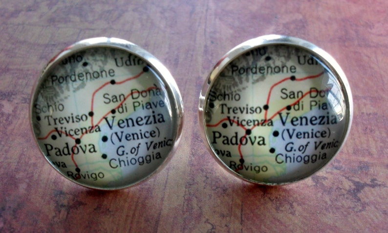 VENICE ITALY Map Silver Cufflinks Venice Cuff Links Groomsmen Gift Gift for Him Wedding Map Jewelry Custom Map Gift Boxed