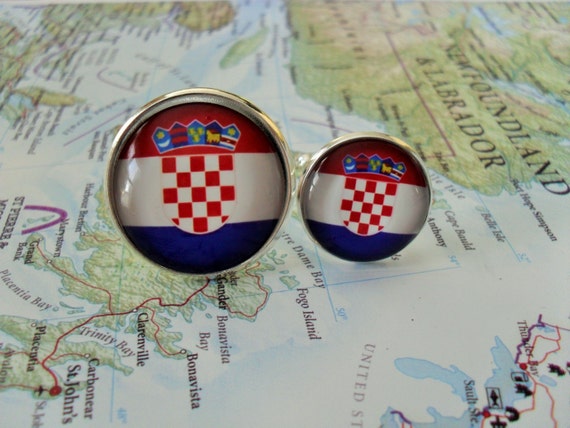 Croatian Flag Silver Cufflinks National Flag Of Croatia Fathers Day Groomsmen Gift Patriotic Gift Flag Jewelry Gift Boxed