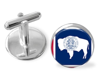 WYOMING STATE Flag Cufflinks / Wyoming cuff links /  WY flag cufflinks / state flag jewelry / Groomsmen Gift / Personalized Gift for Him /