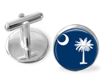 SOUTH CAROLINA State Flag Cufflinks  / SC flag cuff links / state flag jewelry / Groomsmen Gift / Palmetto State / Gift Boxed