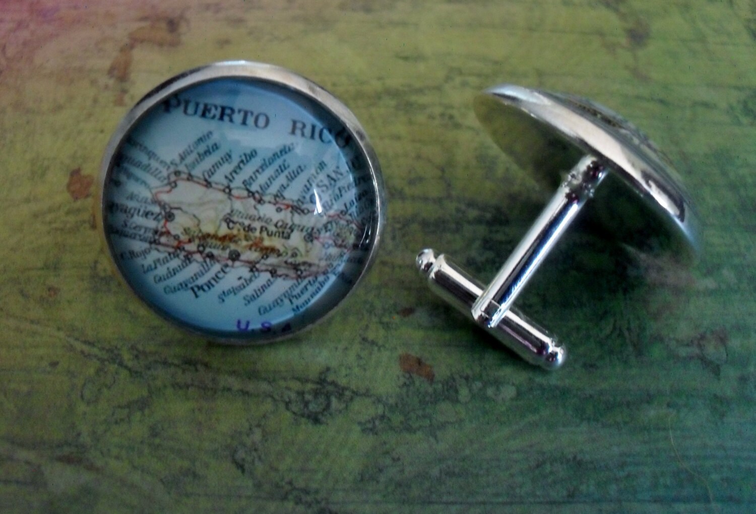 PUERTO RICO Rico Map Silver CUFFLINKS / Father's Day / Etsy