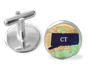 CONNECTICUT STATE Map Cufflinks / CT cufflinks / custom map / Groomsmen Gift / Personalized Gift for Him / Constitution State / Gift boxed