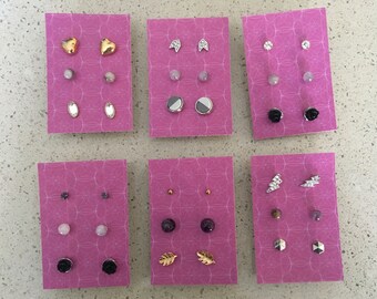 SET of 3 STUDS / AMETHYST Simple Stud Earrings  / Natural Stone Post Studs / Stocking Stuffer / Nickel Free /under 10 dollars / Gift Boxed