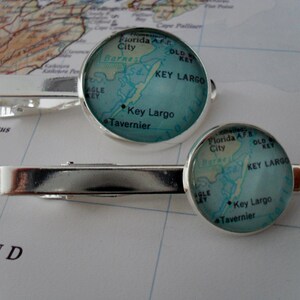 KEY LARGO MAP Tie Bar / Florida Keys / Groomsmen Gift / Gift for Him / Anniversary / 2 Sizes / Tie Clip / Tie Clasp / Tie Slide / Gift Boxed