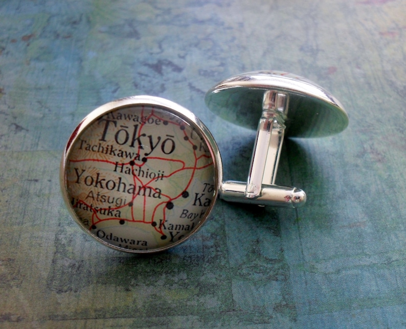 TOKYO Japan Map CUFF LINKS Father/'s Day Tokyo cufflinks Groomsmen Gift Personalized Gift for Him map jewelry Gift Boxed