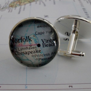 Virginia Carte Silver Cuff Links Norfolk , Virginia Beach,Chesapeake // Cadeau de la fête des pères // Cadeau Groomsmen