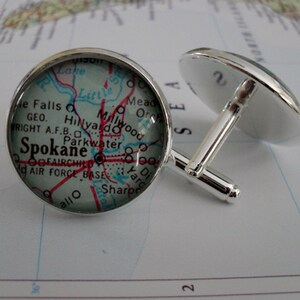SPOKANE Washington Carte Silver CUFF BOUTONS / Carte Boutons de manchette / Carte Bijoux / Fête des Pères / cadeau de toilette personnalisé / cadeau pour lui