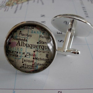 ALBUQUERQUE New Mexico Map CUFF LINKS / Albuquerque map cufflinks / Silver / Groomsmen Gift / gift for him / map jewelry / Travel / gift box