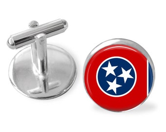 TENNESSEE STATE Flag Cufflinks / Tennessee cuff links / The Volunteer State / state flag jewelry / Personalized Gift for Him / Gift Boxed