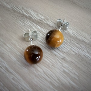 Tiger Eye Simple Stud Earrings / Tigereye / Natural Stone Post Earrings / Stocking stuffer / Semi precious / Gift Boxed