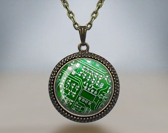 CIRCUIT BOARD PENDANT Necklace / Unique Gift for her / Computer motherboard / Nerd Gift / Green Blue Purple or Red / Geek Gift / Gift boxed