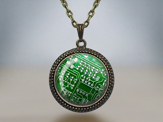 Circuit Board Picture Glass Ball Keychain Computer Geek Pendant