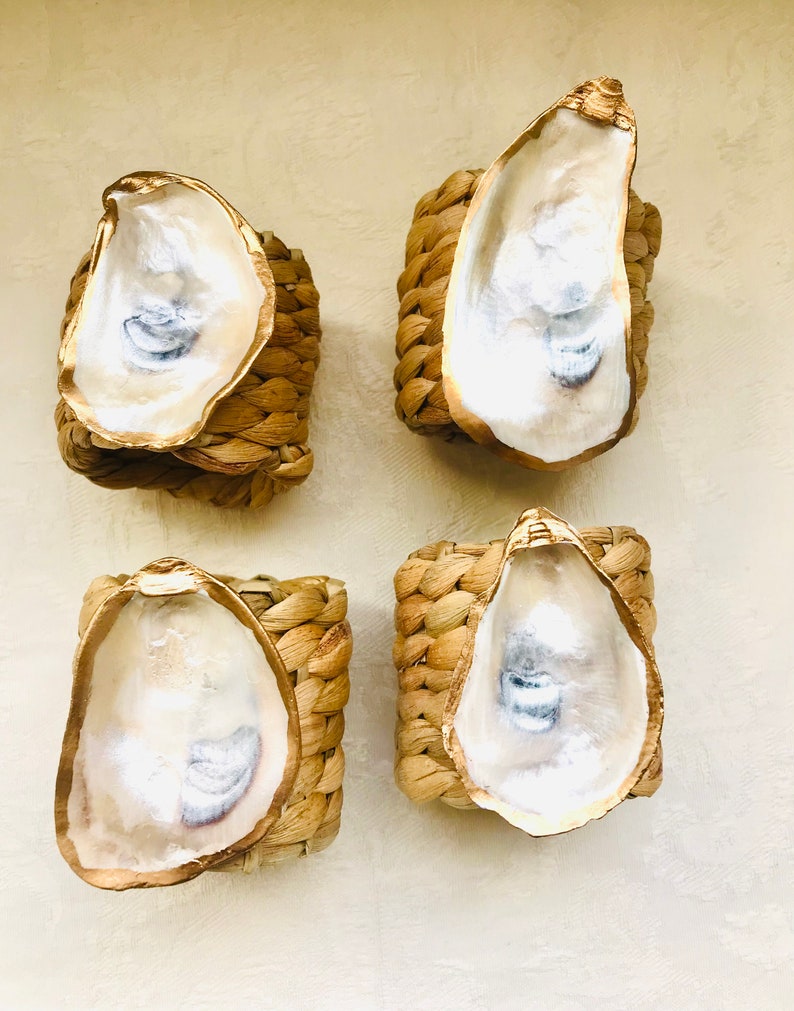 Oyster Shell Napkin Rings / Coastal Theme / Gold Gilded / Set - Etsy