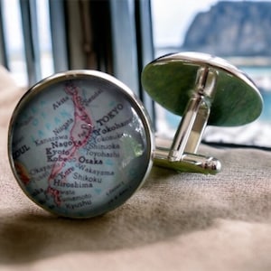 JAPAN Map Silver CUFF LINKS // Anniversaire // Groomsmen Gift // Cadeau pour lui // 2 tailles // cool cufflinks // cufflink // Gift Boxed