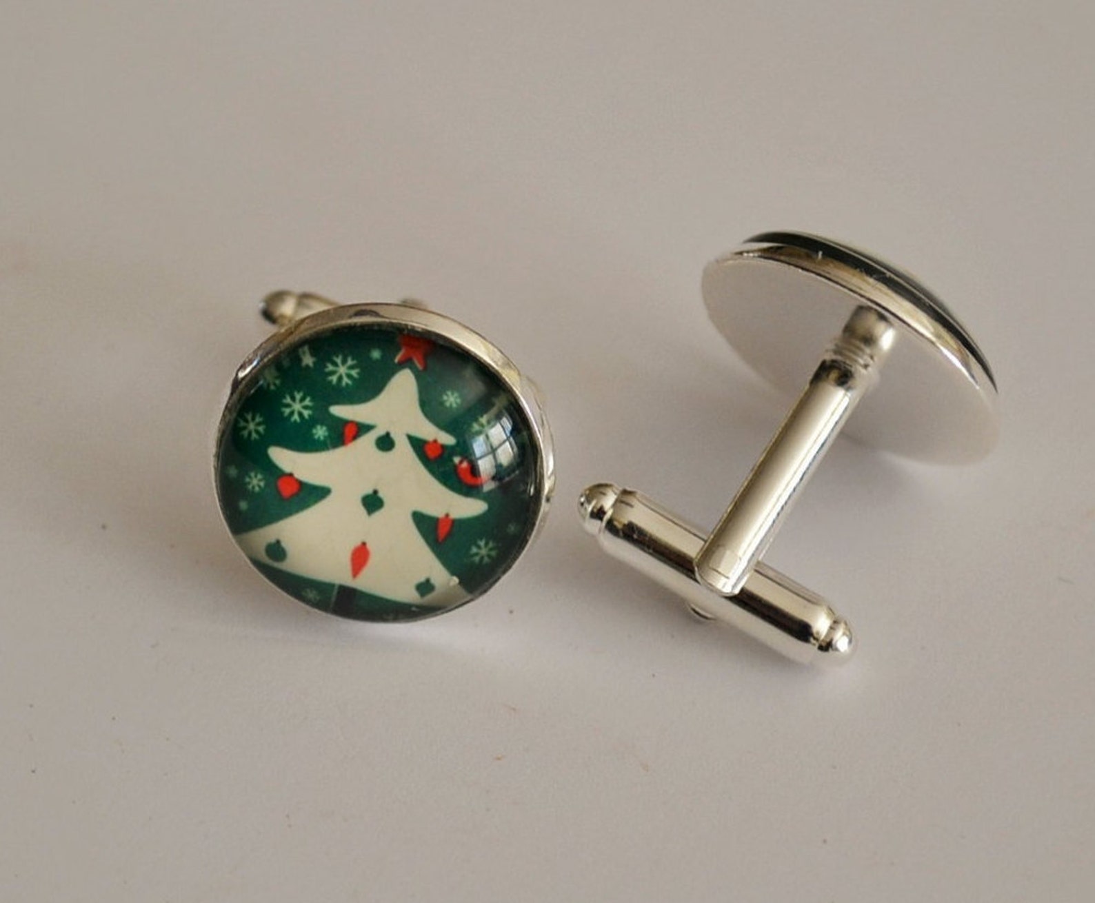 Christmas Tree Cuff Links / Holiday Cufflinks / Gift for Him / Etsy