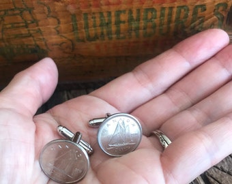 CANADIAN Coin Cufflinks / The Bluenose Schooner 10c Dime Cuff Links / 10th Anniversary gift / sailor gift