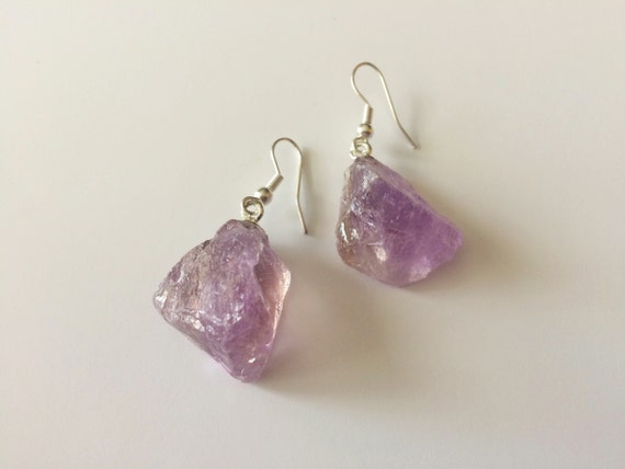 AMETHYST Earrings / Raw Amethyst Nugget Earrings / Raw Stone Jewelry / Purple Stone Earrings / February Birthstone /Gift Boxed