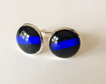 Thin Blue Line  CUFFLINKS / Police Cuff Links / Personalized Gift for Him / Law Enforcement  / Police Officer gift