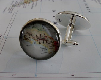 COSTA RICA Map Cufflinks / Map Cuff Links / Map Jewelry / Silver MapCufflinks / Father's Day / Groomsmen Gift / Gift for Him / Gift Boxed