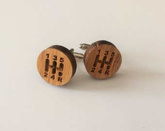 REAL WOOD CUFFLINKS / Gear Shift Cuff Links  / Gift for Car Enthusiast / Choice of Stain Color  / 5th anniversary  /Gift Boxed