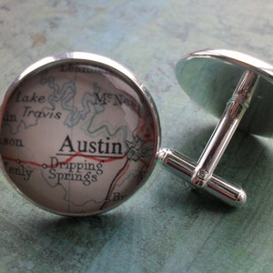 Austin Texas Map Cuff Links / Austin Map Cufflinks / Custom Map / map jewelry / Silver / Groomsmen Gift / personalized gift for him /