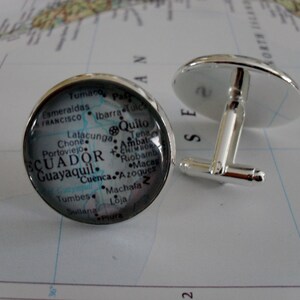 ECUADOR Carte Silver CUFF LINKS // Fête des Pères // Cadeau de groomsmen // Boutons de manchette // Cadeau pour lui