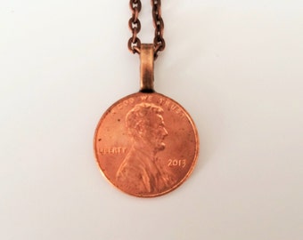 AMERICAN PENNY Necklace / Copper Pendant /  7th anniversary gift for him / Bridesmaid Gift / PersonalizedGift / Any year / Gift boxed