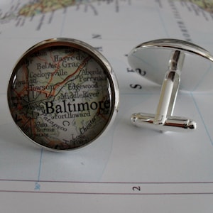 BALTIMORE Maryland Carte Silver CUFF LINKS // Father’s Day// Groomsmen Gift // Cufflinks // Cadeau pour lui