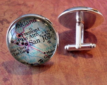 SAN JOSE CALIFORNIA Map Silver Cufflinks / Father's Day / Groomsmen Gift / Cool Gift for Him / Wedding / Valentines / Map Cuff Links /