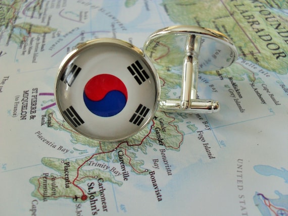 South Korea Flag Cufflinks Personalised Engraved Keepsake Box