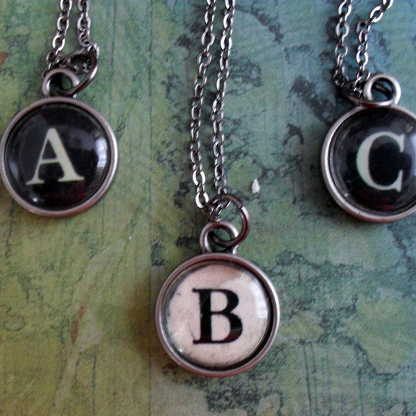 Vintage Typewriter Key Initial Necklace / Personalized Necklace / Gift boxed