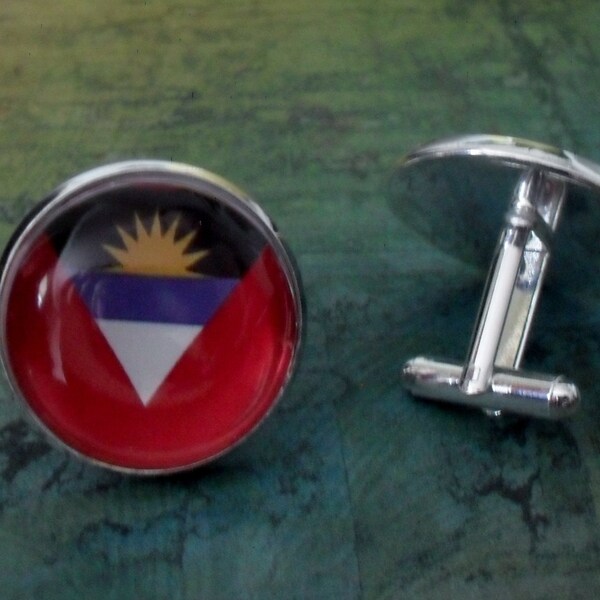 ANTIGUA and BARBUDA Flag Silver Cufflinks // Father's Day // Groomsmen Gift // Wedding // Patriotic Cuff Links // flag jewelry // Gift Boxed