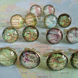 Kaart Manchetknopen 7 sets / Groomsmen Gift / Made to Order / 2 Maten / Custom Map Cuff Links / Mix and match / Gift boxed / Wedding manchetknopen