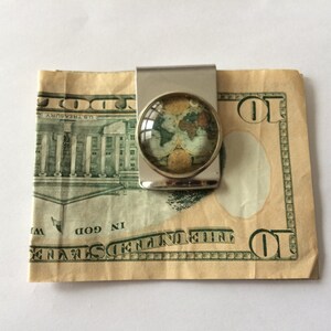 Money Clip / Antique Globe design / World map / Unique Gift for Him / Under 20 dollars / Vintage Map / Stainless steel / Gift Boxed image 3