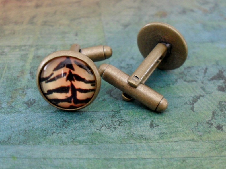 Exotic Tiger Print Antique Bronze Cufflinks Unisex Cuff Links Gift Boxed