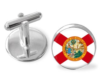 FLORIDA State Flag Cufflinks / flag cuff links / Florida flag jewelry / Groomsmen Gift / Personalized Gift for Him / Gift Boxed / Silver