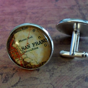 VINTAGE SAN FRANCISCO Carte Boutons de manchette en argent // Fête des Pères // Cadeau de groomsmen // Cadeau pour lui // Boutons de manchette cool // bouton de manchette // Cadeau en boîte