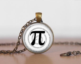 Pi Symbol  Pendant Necklace / Pi Sign  / Gift for Her / Nerd Gift / Antique Brass  / Geek Gift / Mathematics Necklace / Black or white 3.14