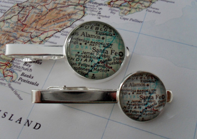 SANTA FE New Mexico MAP Silver Tie Bar Groomsmen Gift Gift for Him Tie Clip Tie Clasp Tie Slide Personalized Gift Map jewelry