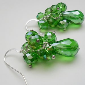 Spring Green Aurora Borealis CASCADING CRYSTAL EARRINGS // Sterling Silver // Bridesmaid  / Gift for Her / Green Crystal Earrings / Gift box