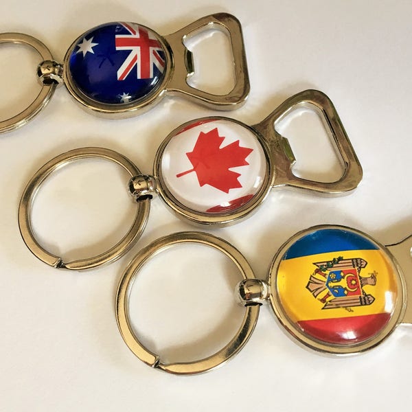 FLAG Bottle Opener KEYCHAIN / Groomsmen Gift / Gift for Him /  Any Country / personalized / flag key ring / patriotic gift