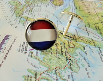 NETHERLANDS FLAG Silver Cufflinks / National Flag / Father's Day / Groomsmen Gift / Wedding / Patriotic/ world flag jewelry / Gift boxed